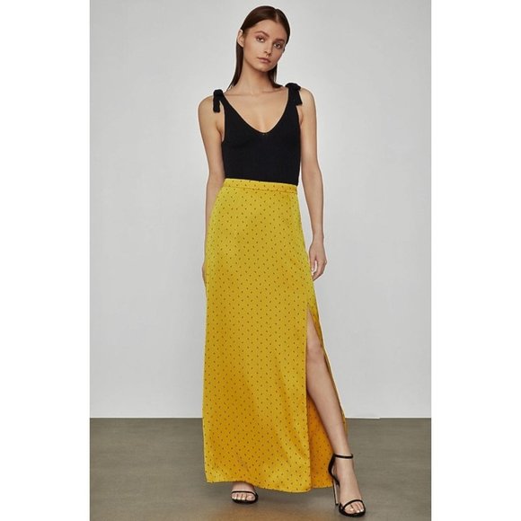 *NWT* BCBGMaxAzria Satin Polka Dot Print Maxi Skirt with Side Slit - XXS - Picture 1 of 16